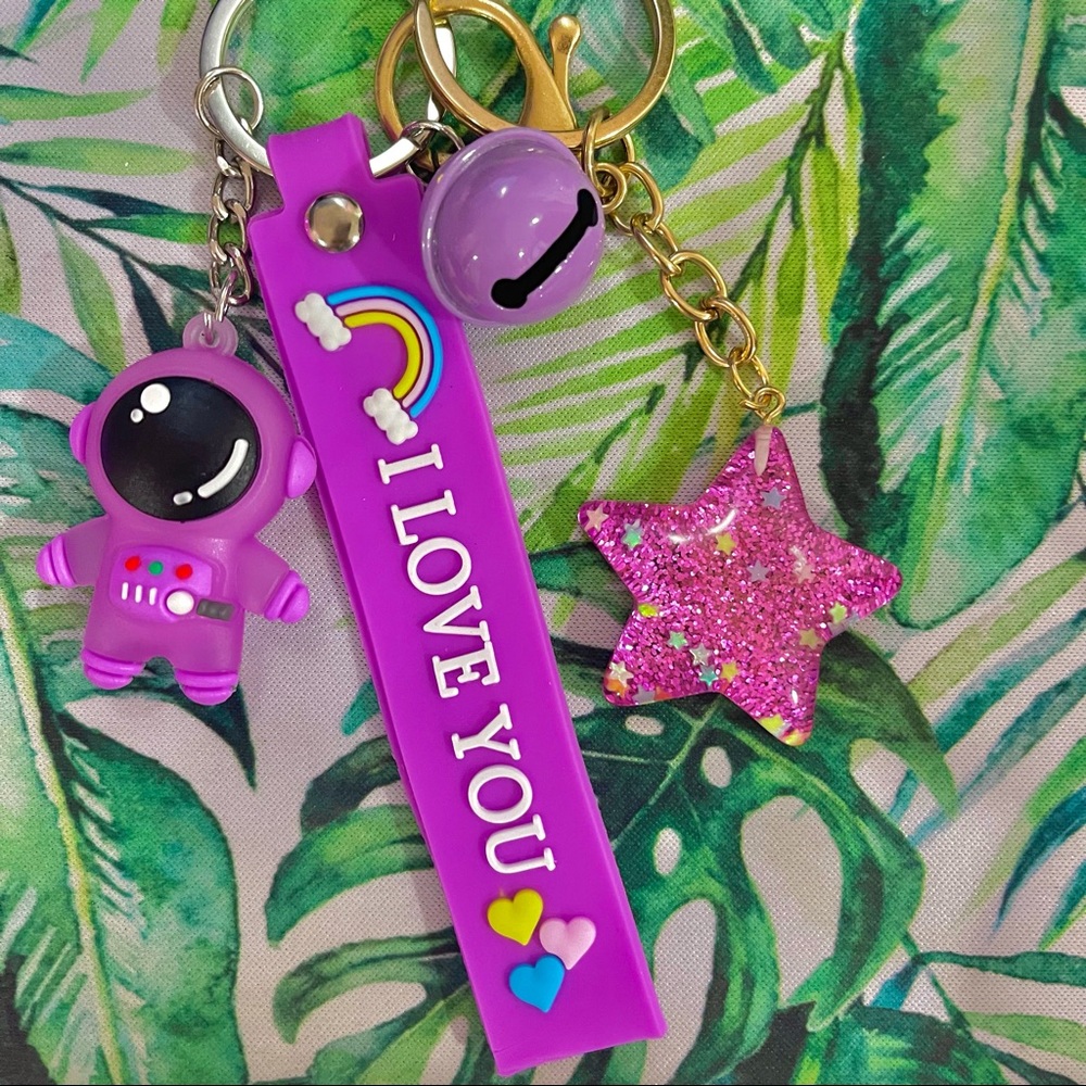 Purple Spaceman Glitter Keychain Set - Picture 3 of 3